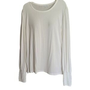 Ophelia Roe White Long Sleeve Top with Smocked Cuffs‎ Boho Chic Blouse Medium